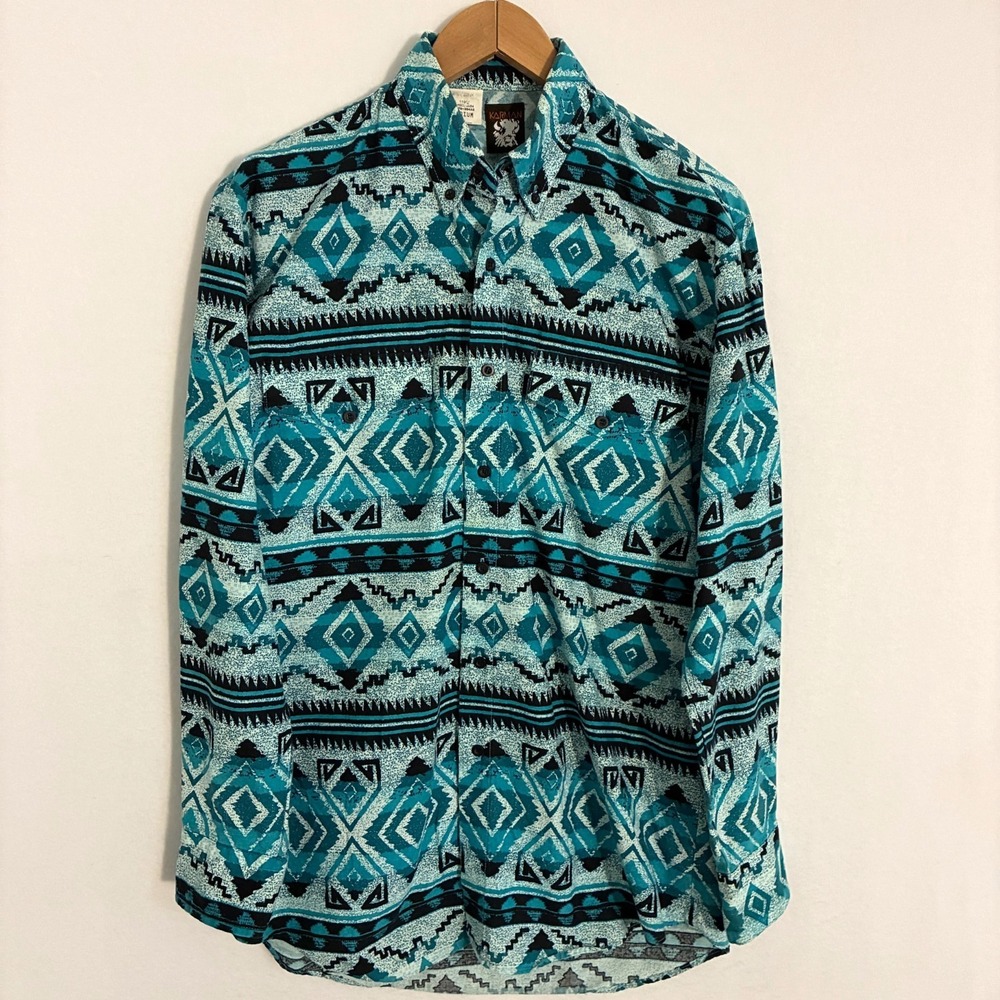 Vtg‎ Karman USA Made Shirt Men's M Aztec Long Sleeve Button Down Southwestern